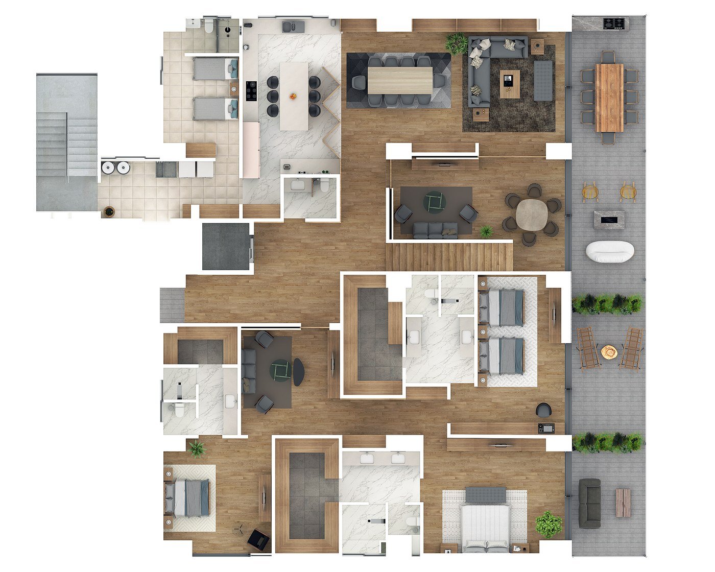 Plano cenital Nivel 1 del Penthouse