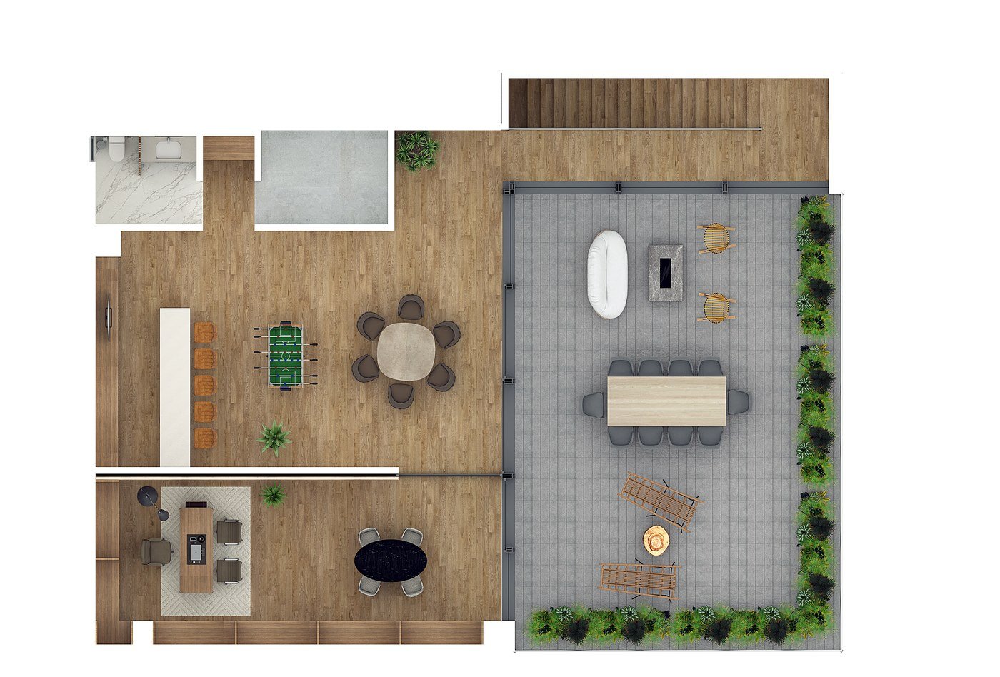 Plano cenital Nivel 2 y rooftop del Penthouse