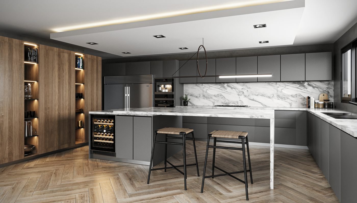 Render cocina en mármol