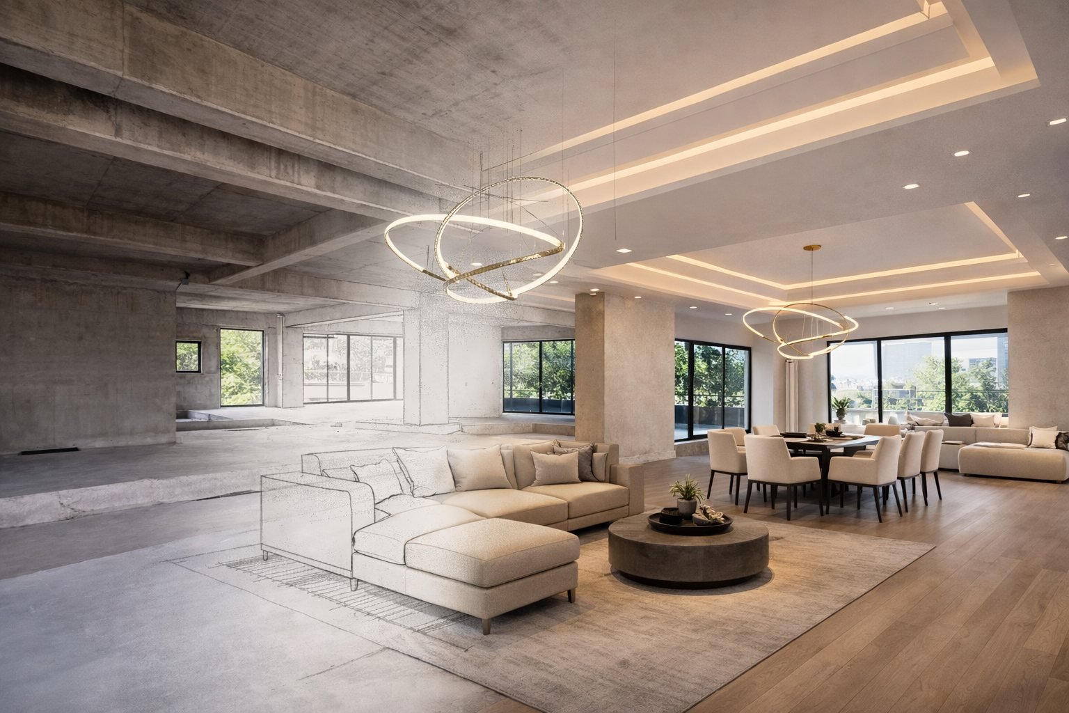 Transición de obra gris a residencia terminada